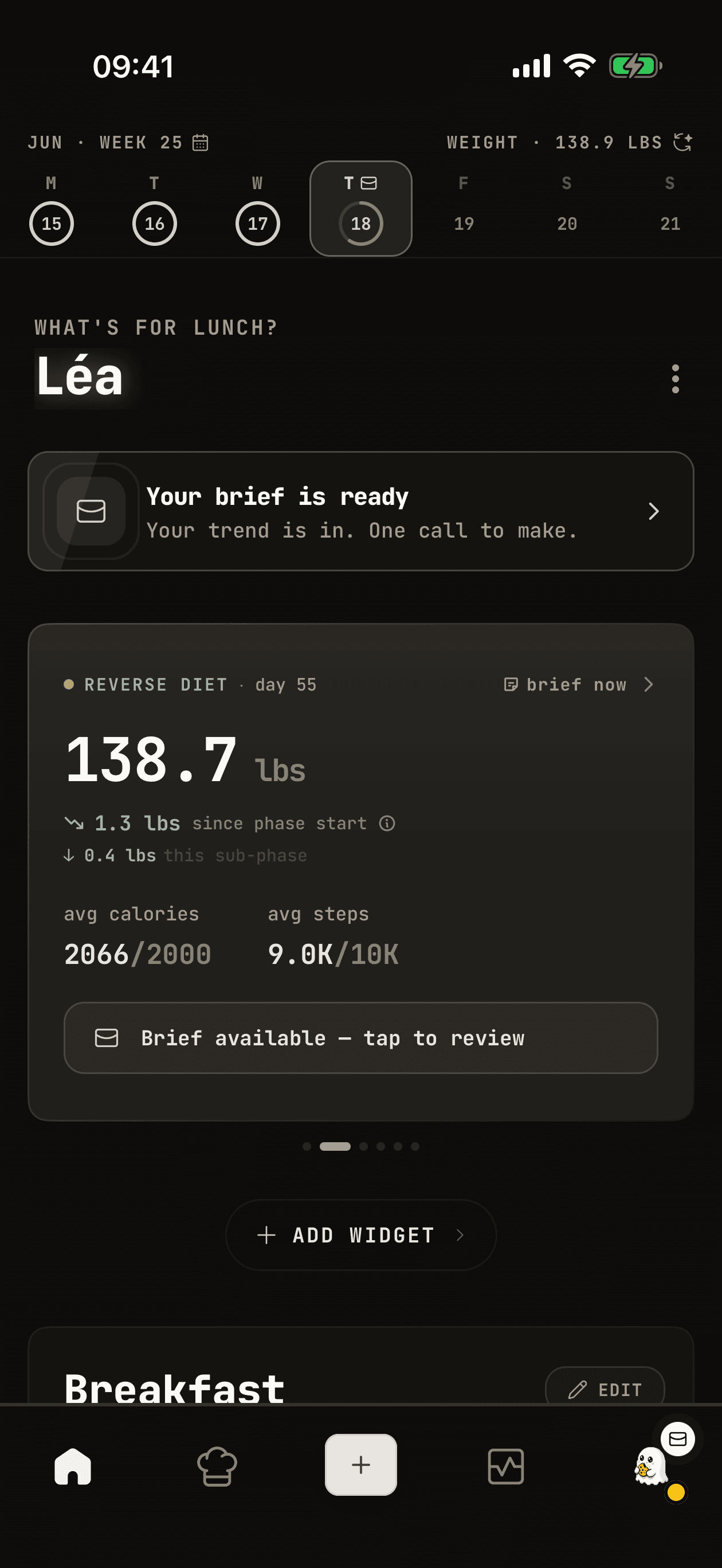 WhispCal autopilot mode automatically adjusting calorie targets