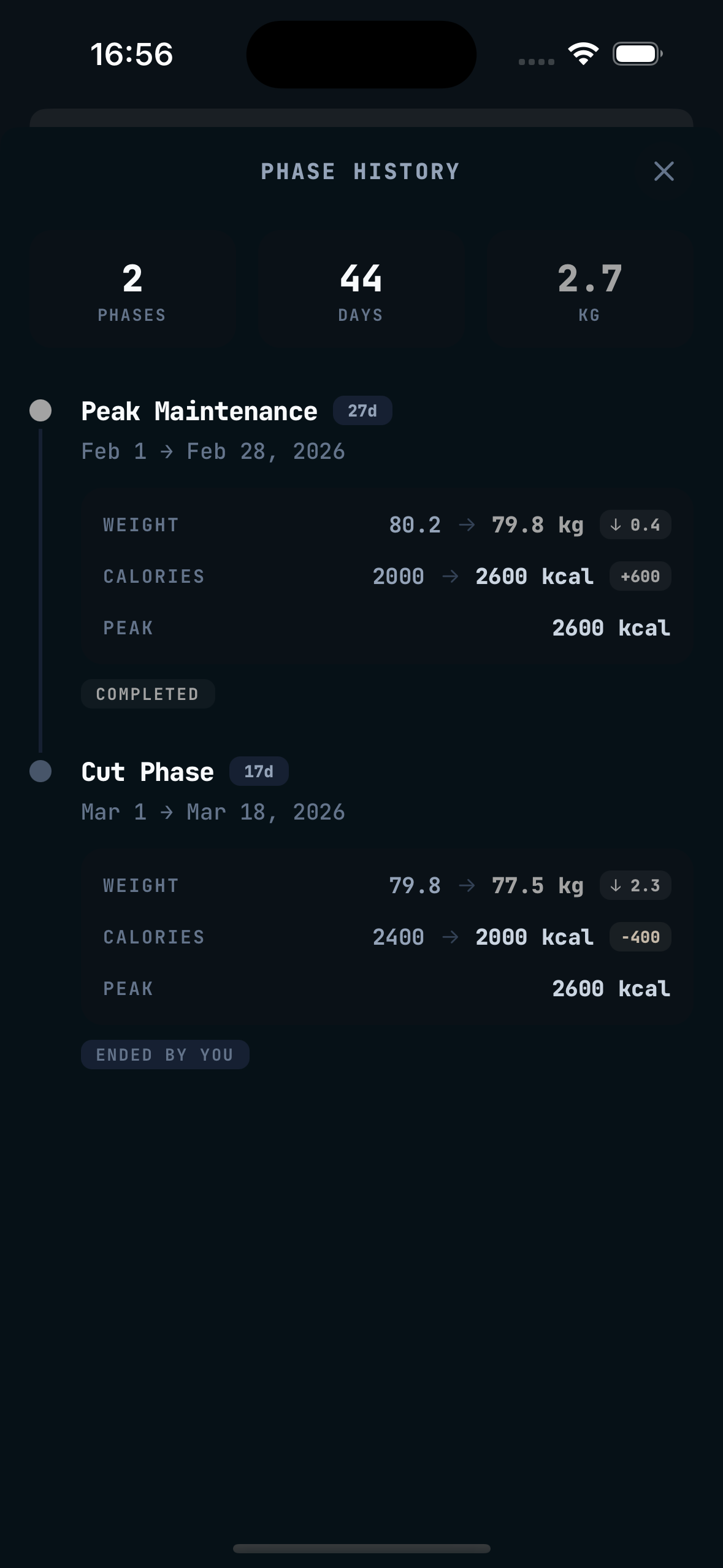 Autopilot phase history showing completed phases and progress